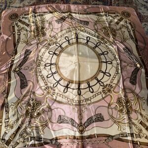 Pink Ivory And Brown Geometric Print Square Polyester Headscarf Womens One Size